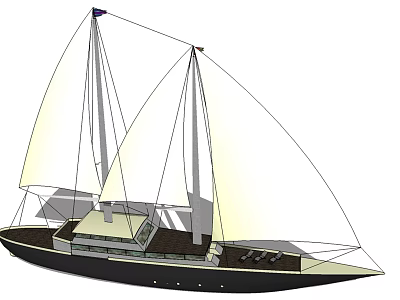 Two Masted Sailboat Featuring White Sails Black Hull And Open Deck Design 3d model