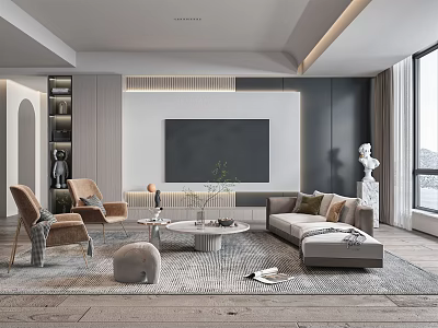 Elegant Modern Living Room Interior Design With Sofa Coffee Table TV Wall And Chairs 3d model