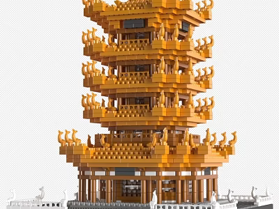 Traditional Chinese Tower Model Built With Building Blocks Featuring Multiple Floors Ornate Eaves And Balconies 3d model