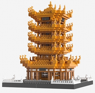 Chinese Building Blocks Building Blocks Yellow Crane Tower 3d model