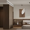 Modern Bedroom Interior Design With Platform Bed Wooden Nightstands Round Wall Art And Pendant Light
