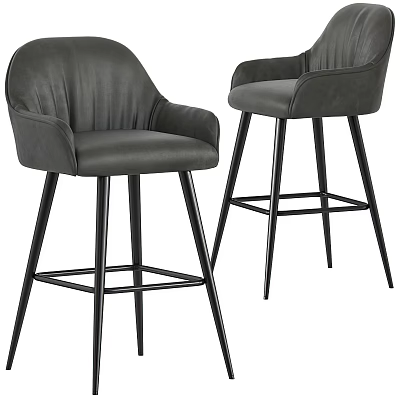 Gray Leather Bar Stools with Arms and Black Metal Legs Modern Design 3d model