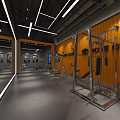 Modern Fitness Studio Interior With Wooden Flooring Gray Walls Ceiling Lights Mirrors And Fitness Balls