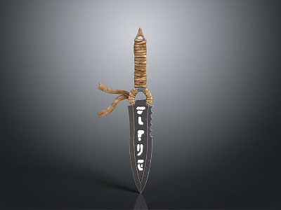 Traditional Weapon Dagger With Braided Wooden Handle And Carved Metal Blade 3d model