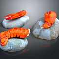Three Fresh Juicy Lobster Claws Arranged On Natural Stones