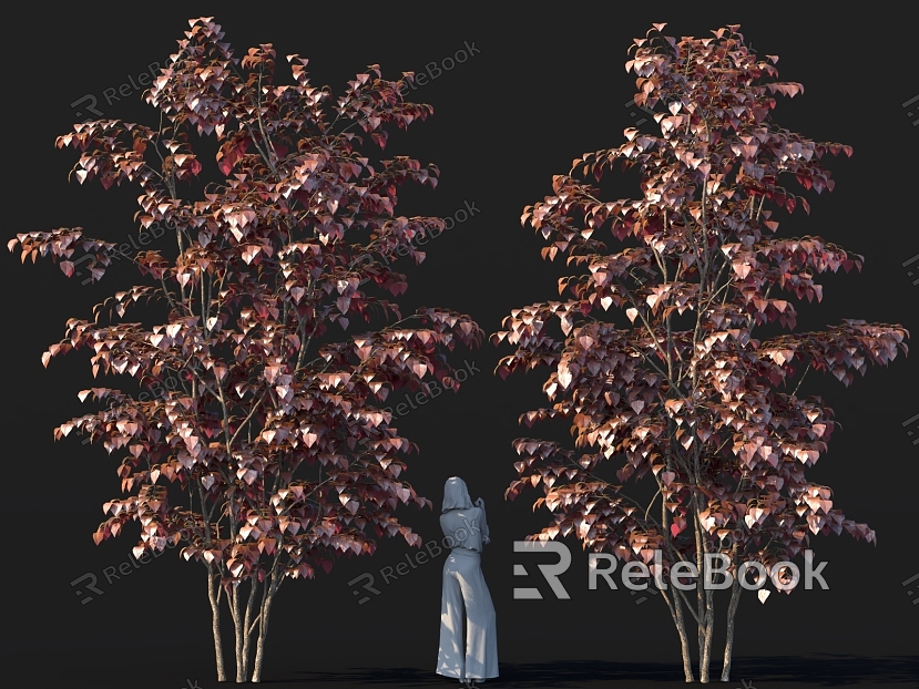 Cluster solitary tree planting park landscape trees waterfront green plants bird's eye view trees autumn plants model