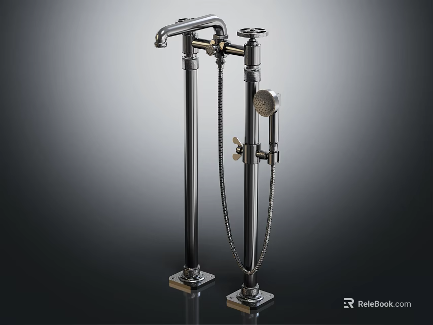 Vintage Style Freestanding Shower Faucet With Double Column And Handheld Sprayer 3d model 