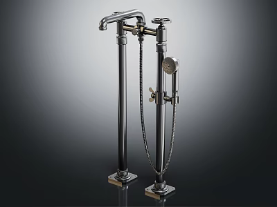 Vintage Style Freestanding Shower Faucet With Double Column And Handheld Sprayer 3d model
