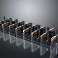 Modern Automatic Train Station Turnstiles With Orange Accents And Entry Gates