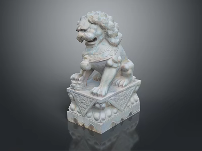 Traditional Stone Lion Statue With Intricate Carved Base And Detailed Features 3d model