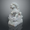 Traditional Stone Lion Statue With Intricate Carved Base And Detailed Features