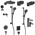 Black Shower System With Handheld Shower Head Faucet And Control Knobs 3d model