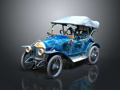Vintage Blue Convertible Car With White Top Classic Design And Old Fashioned Wheels 3d model