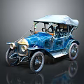 Vintage Blue Convertible Car With White Top Classic Design And Old Fashioned Wheels