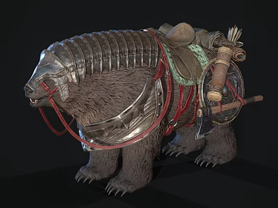 Armored Reptile Warrior Mount Equipped With Saddle Quiver Axe And Shield 3d model