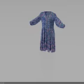 Vibrant Blue Purple Patterned Long Sleeve Flowy Pleated Dress with Elegant Design and Comfortable Fit