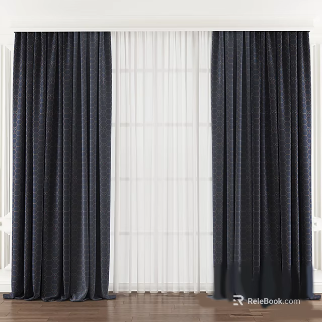 Dark Colored Curtains With White Sheer Panels For Window Interior Design 3d model