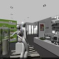 Modern Public Office Space With Open Layout Pendant Lights Glass Partitions And Display Areas