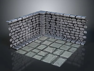 Silver Metal Blocks Corner Wall With Reflective Square Metal Plate Floor 3d model