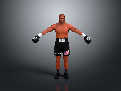 Shirtless Male Boxer Standing With Black Shorts American Flag Belt And Boxing Gloves 3d model