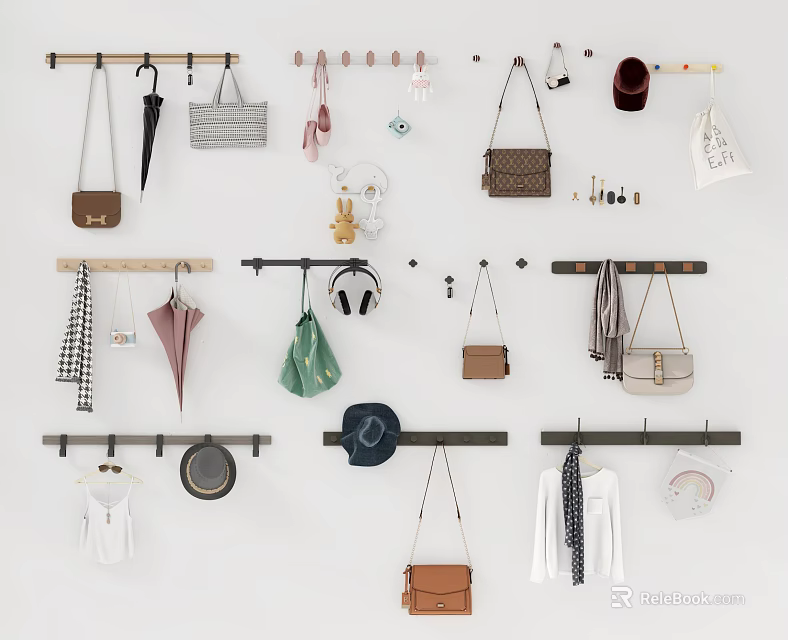 Multipurpose Wall Mounted Hooks Organizing Bags Hats Umbrellas Keys And Scarves 3d model 
