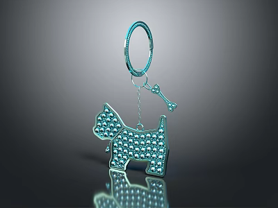 Fashion Accessory Dog Shaped Blue Gemstone Embellished Keychain with Bone Pendant for Stylish Outfits 3d model