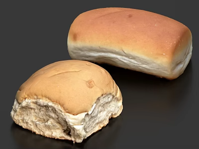 Delicious Fresh Bread Buns With Round And Oblong Shapes On Black Surface 3d model