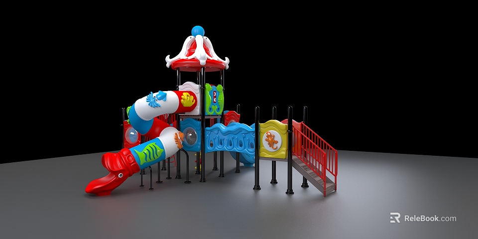 Colorful Playground Equipment with Red Blue Slides and Safe Stairs for Kids Outdoor Fun 3d model 