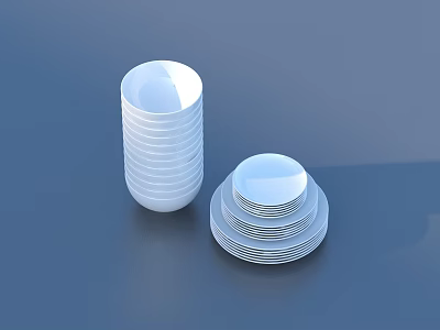 White Stacked Dinnerware Set With Cups And Plates For Dining Use 3d model