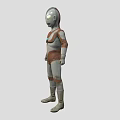 Silver and Red Ultraman Game and Movie Character With Glowing Eyes and Blue Chest Gem