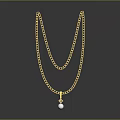 Fashionable Gold Double Layer Chain Necklace for Women with Pearl Pendant Design