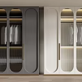 Modern Two Tone Wardrobe Design With Arched Glass Doors And Metal Handles
