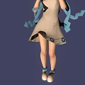 Animated 3D Character With Blue Hair Hat White Blue Dress And Blue Ribbons