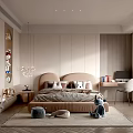 Cozy Modern Kids Room Interior Design With Bed Stuffed Elephant Bookshelf Desk And Pendant Light