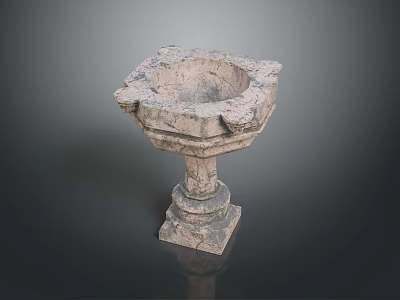 Antique Stone Carved Basin With Decorative Pedestal And Intricate Carving Details 3d model