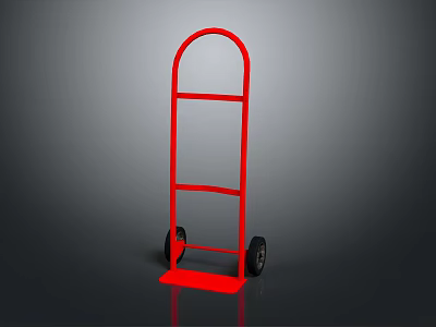 Red Metal Hand Truck With Sturdy Frame Wheels And Platform Base 3d model