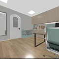 Kindergarten Bright Interior With Glass Partitions Tables Chairs Green Plants And Hanging Lamps