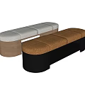 Modern Sofa Bench With Brown Beige Padded Seats And Wooden Frame Design