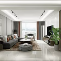Elegant Modern Dining Living Room Interior With Wooden Cabinets Dining Table Chairs And Pendant Light