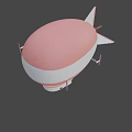 Pink And White Striped Airship With Propeller Gondola And Tail Fin Design