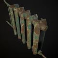 Old Rusty Green Radiator With Multiple Fins Metal Pipes And Valve