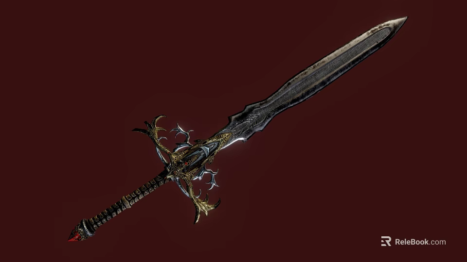 Detailed Decorative Medieval Sword With Intricate Hilt And Ornate Metallic Finish 3d model 