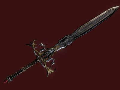 Detailed Decorative Medieval Sword With Intricate Hilt And Ornate Metallic Finish 3d model