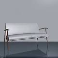 White Bench With Wooden Armrests And Metal Legs In Light Wall Interior
