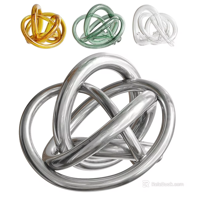Abstract Sculpture Design with Intertwined Metal Rings in Silver Gold Green and Clear Colors 3d model 