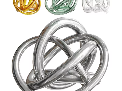 Abstract Sculpture Design with Intertwined Metal Rings in Silver Gold Green and Clear Colors 3d model