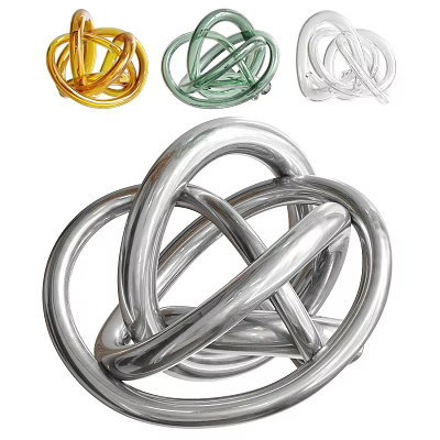 Abstract Sculpture Design with Intertwined Metal Rings in Silver Gold Green and Clear Colors 3d model