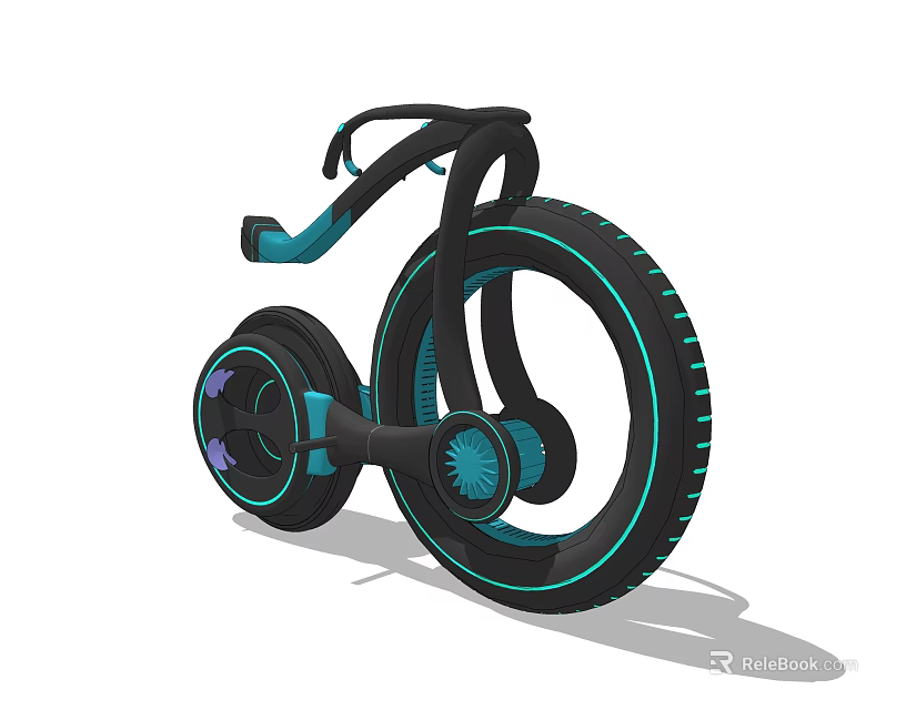 Modern Futuristic Bicycle Design With Black And Teal Large Wheels And Unique Frame 3d model 