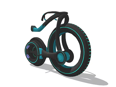 Modern Futuristic Bicycle Design With Black And Teal Large Wheels And Unique Frame 3d model