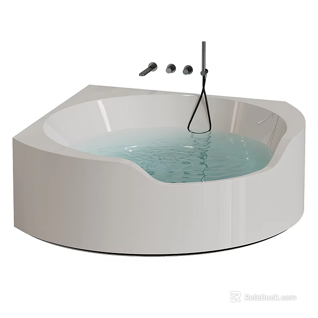 Modern Freestanding White Corner Bathtub With Water Ripples And Faucet Controls 3d model 